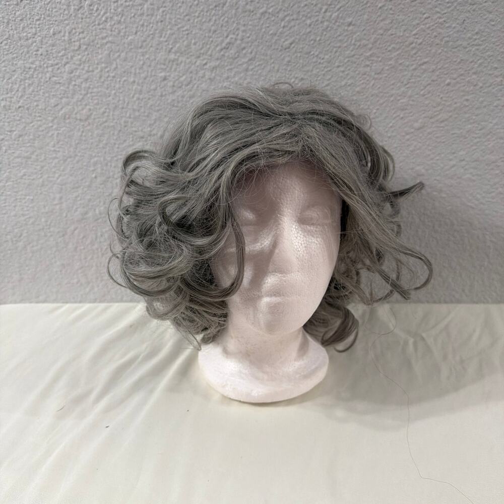 Synthetic side part Gray Curly wig